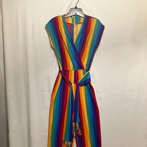 Vintage 60s jumpsuit Julie Miller Rainbow stripe vintage size 10 Polyester knit